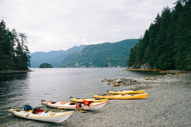 Kayaks on the beach near North Vancouver, BC