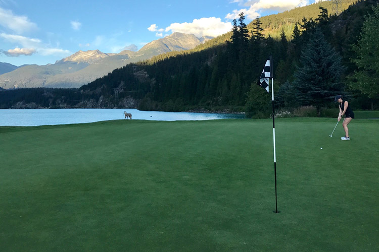 Playing golf on the shores of Green Lake in Whistler