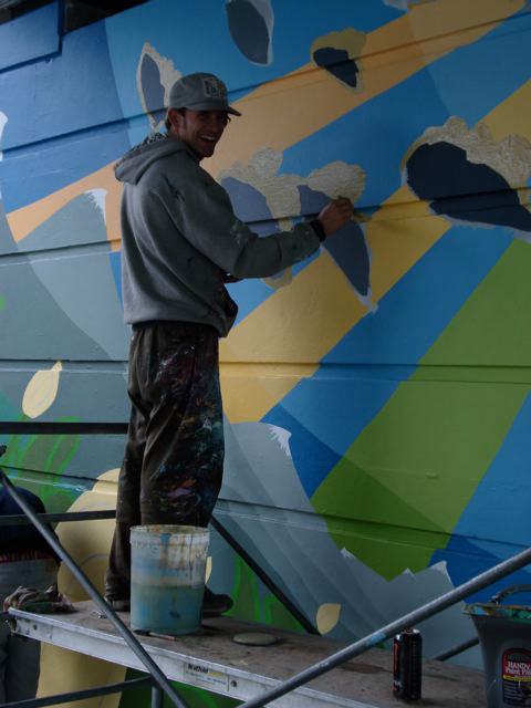 The multi talented Chili Thom works on a mural in Whistler.  PHOTO COURTESY CHILI THOM ESTATE