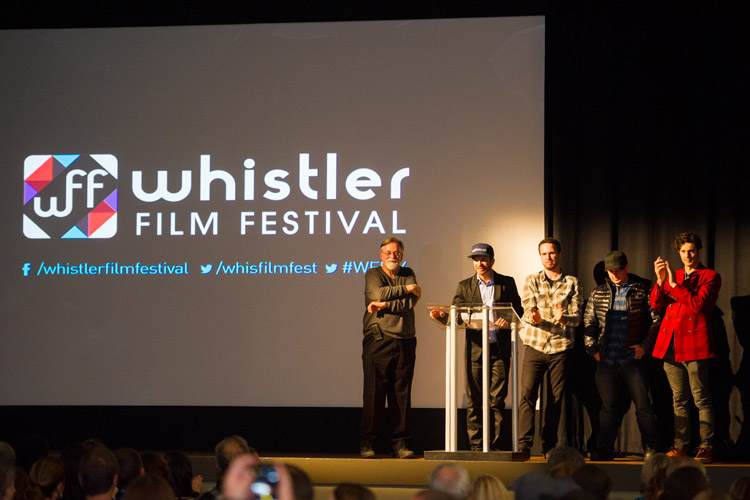 Mike Douglas and crew speaking at the closing gala of the WFF